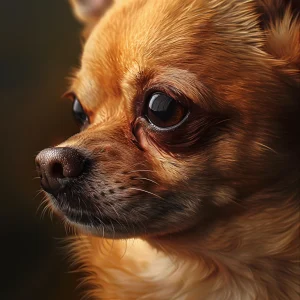 Retrato lateral de un Chihuahua marrón.