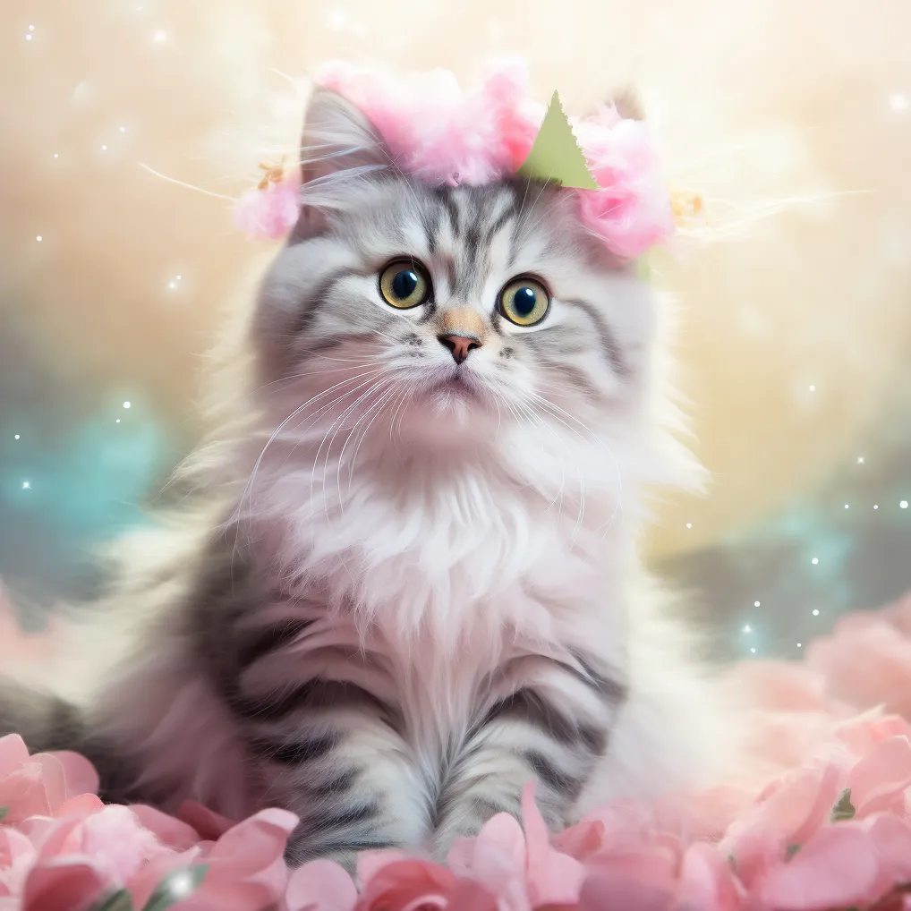 Gato americano de pelo corto 10 Gato American Shorthair con fondo rosado y detalles de fantasía, posando en estilo artístico