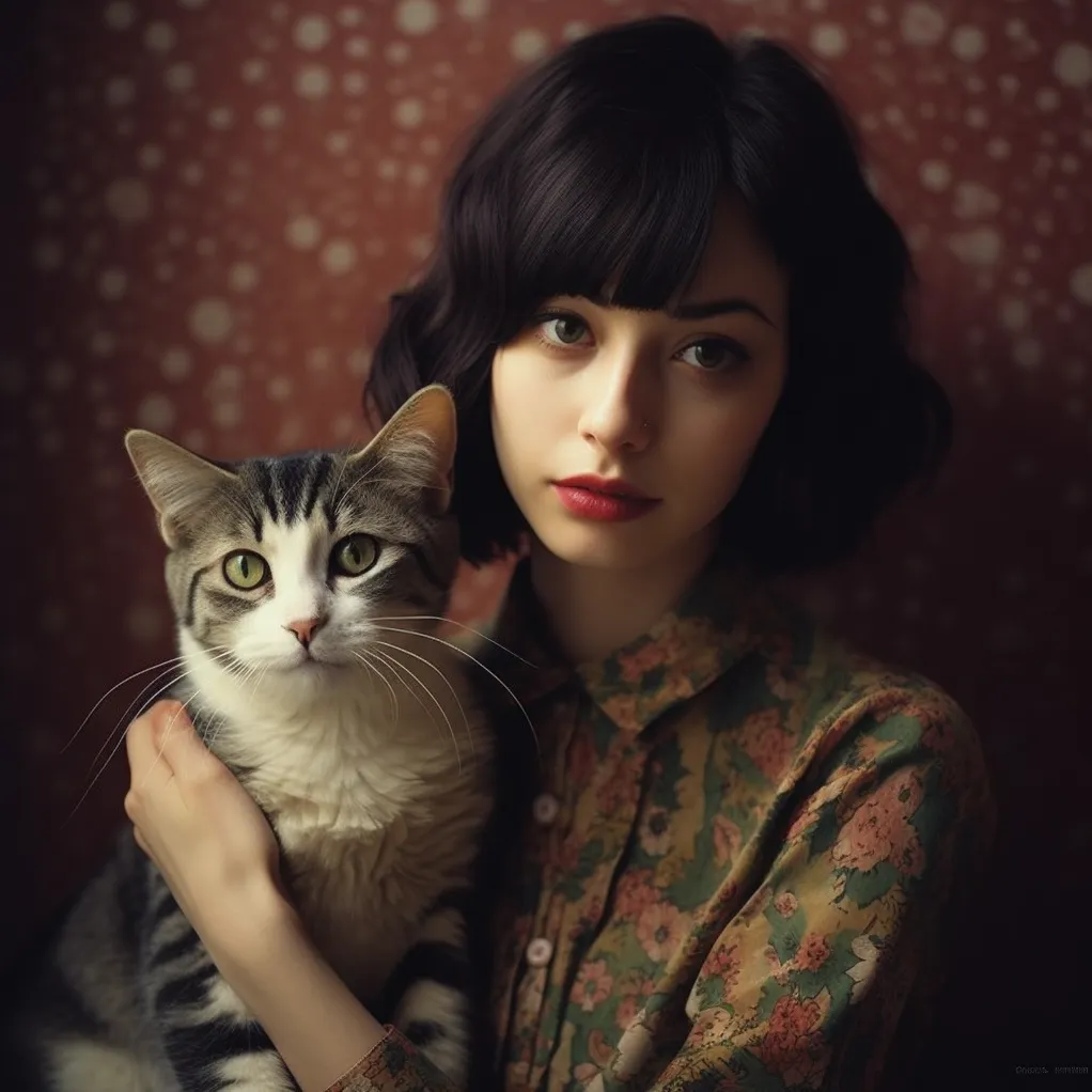 Gato americano de pelo corto 3 Un gato American Shorthair con una joven, mostrando una conexión cercana entre ellos.