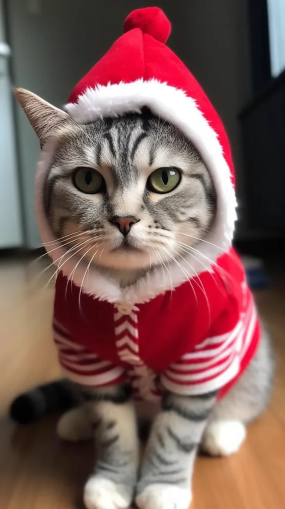 Gato americano de pelo corto 5 Gato American Shorthair con suéter navideño rojo, listo para las celebraciones