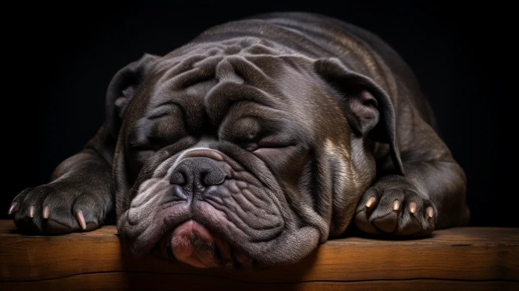 Bulldog ingles 6 Bulldog durmiendo en una mesa de madera