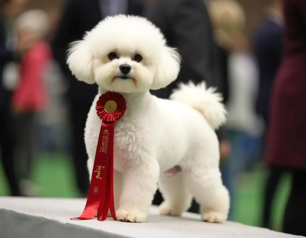 Bichón Frisé 2 Cachorro Bichón Frisé sentado en un salón elegante