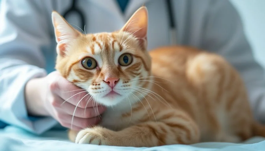 Anemia en gatos: causas, síntomas, tratamiento 4 Gato siendo examinado por un veterinario, mostrando signos de anemia como apatía y encías pálidas