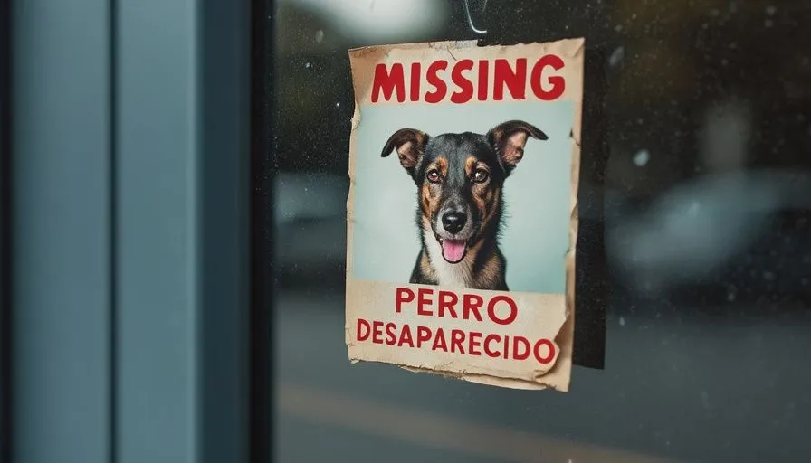 Cómo encontrar un perro si se ha escapado 3 Anuncio de perro perdido con una imagen de un perro en una ventana