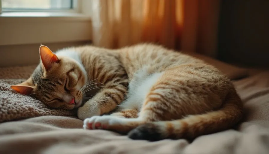 Gata embarazada descansando en una habitación acogedora y suavemente iluminada