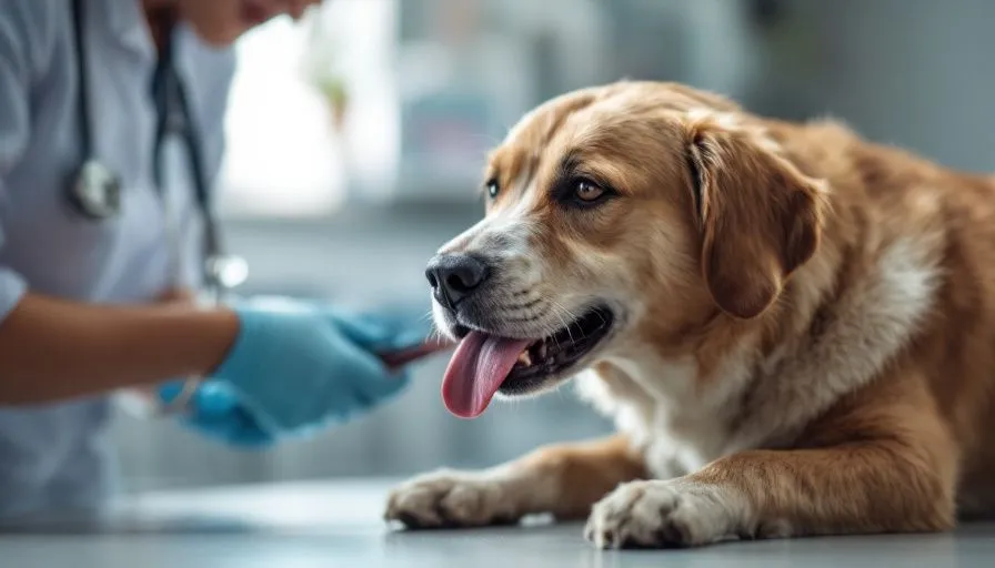 Insuficiencia cardíaca en perros 3 Un perro con insuficiencia cardíaca siendo examinado por un veterinario, lo que refleja los signos visibles de la enfermedad