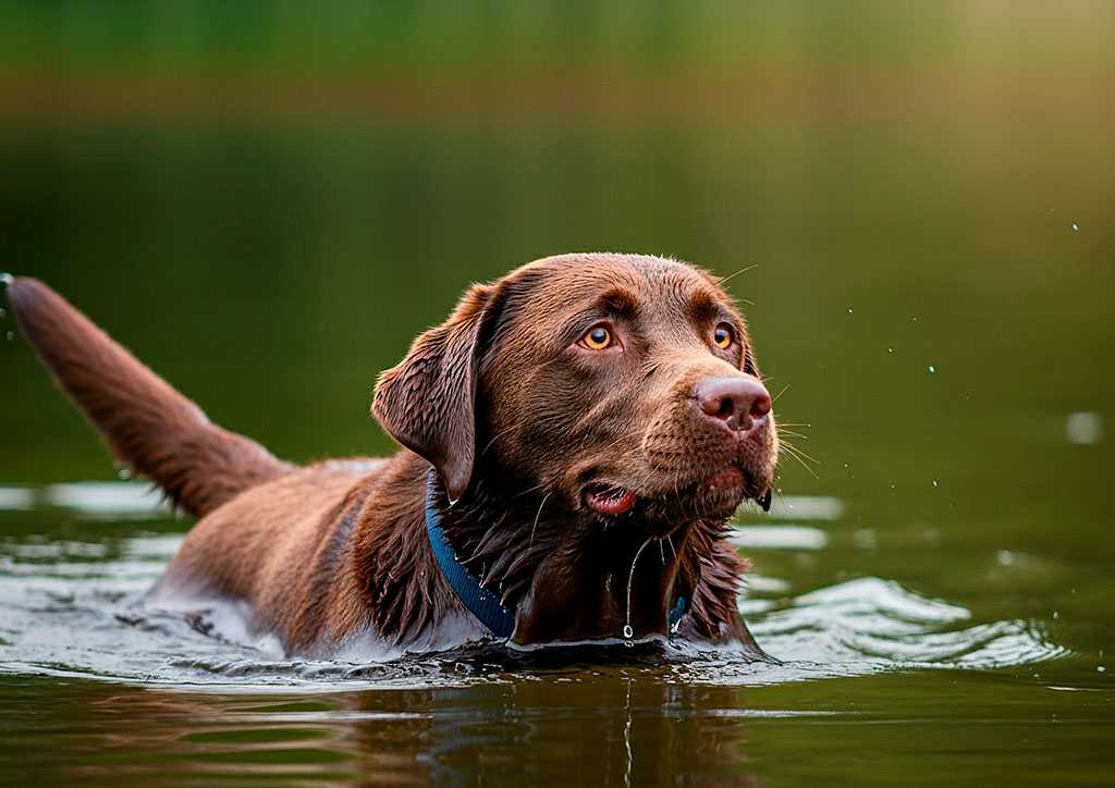 Labrador Retriever 3 Labrador marrón nadando en el agua