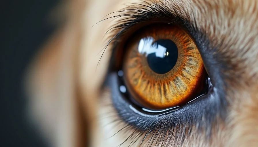Queratitis en perros: opciones de tratamiento modernas 2 Primer plano del ojo de un perro con inflamación de la córnea, representando síntomas de queratitis