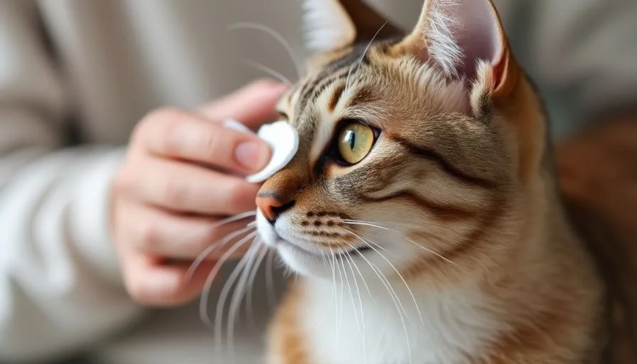 Cómo y con qué lavar los ojos de un gato o gatito 4 Persona limpiando suavemente los ojos de un gato con una almohadilla de algodón