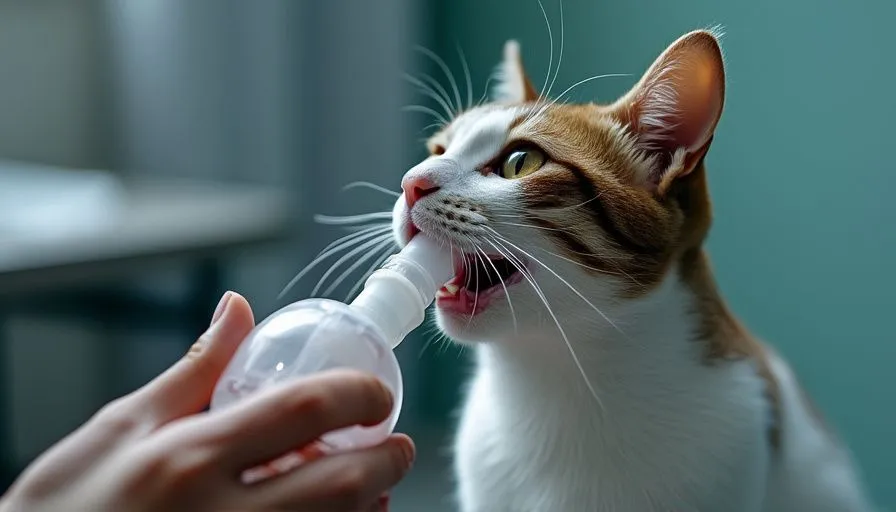 Edema pulmonar en gatos y gatas 3 Gato recibiendo asistencia respiratoria con una mascarilla debido a dificultades respiratorias por edema pulmonar
