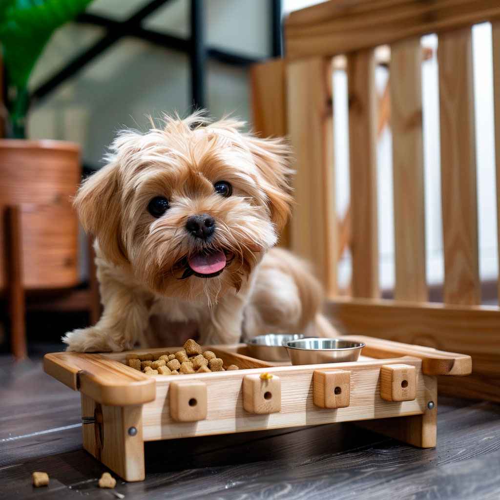 Shih tzu 9 Shih Tzu comiendo de su plato de madera.