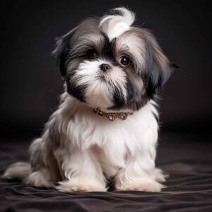 Shih tzu 8 Shih Tzu con un collar de joya en un fondo oscuro.