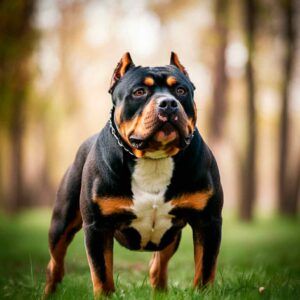 American Bully 5 American Bully negro posando en el campo, mostrando su fuerza.