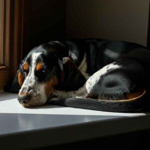 Basset Hound 7 Basset Hound dormido junto a una ventana con luz natural.