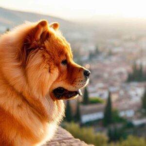 Chow Chow 9 Chow Chow admirando una vista panorámica de una ciudad.