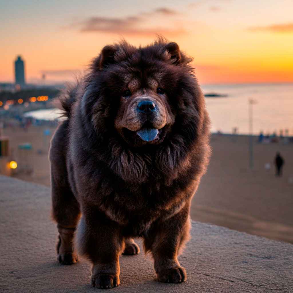 Chow Chow 10 Chow Chow negro en la playa durante el atardecer.