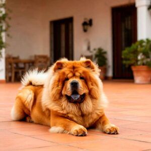 Chow Chow 8 Chow Chow descansando en el patio de una casa.