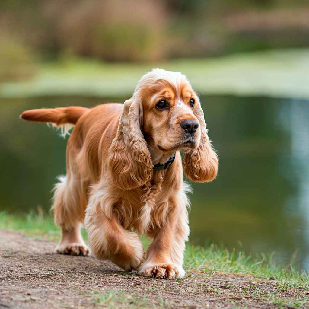 Cocker Spaniel Inglés 1 Cocker Spaniel inglés caminando junto al lago.
