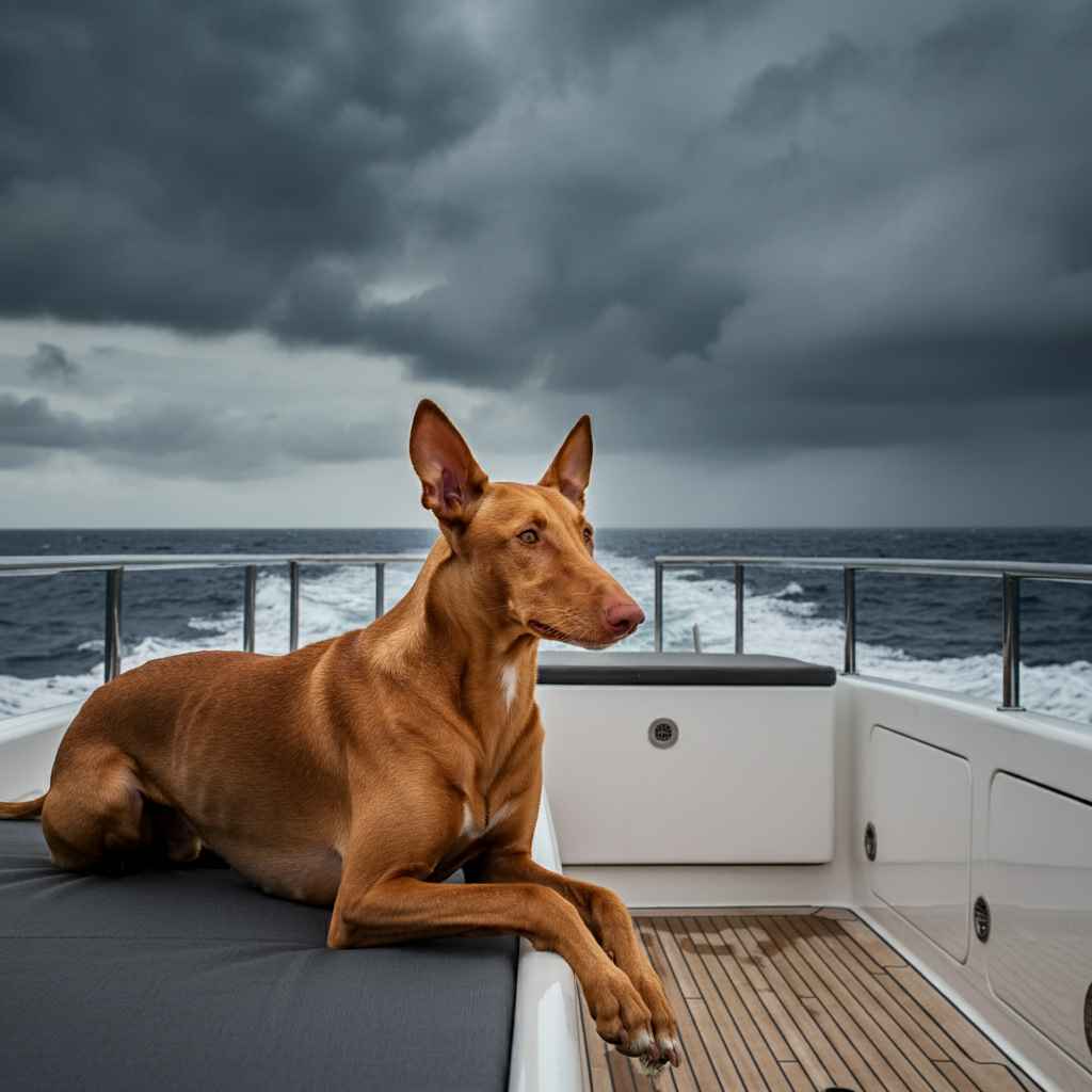 Faraon Hound 6 Faraon Hound recostado sobre un yate en el mar.