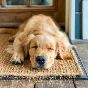 Golden Retriever 8 Golden Retriever dormido plácidamente sobre una alfombra.