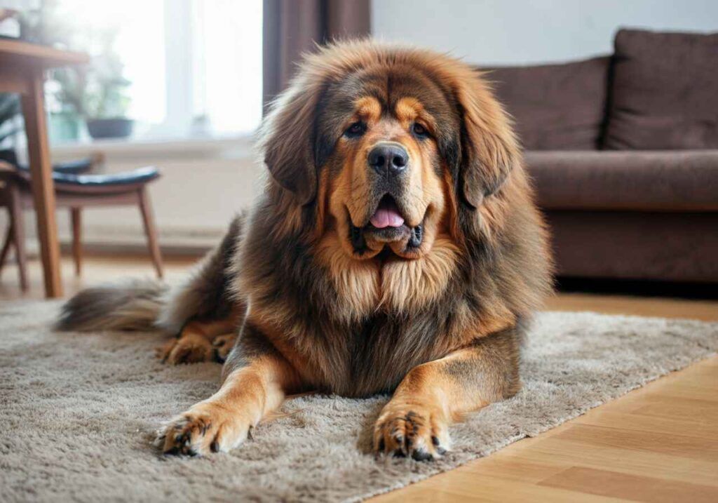 Mastín Tibetano descansando en el interior de una casa.