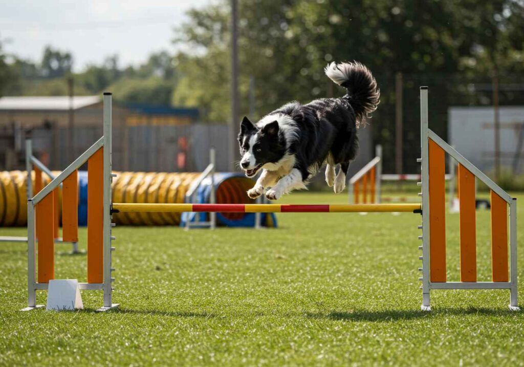 Las razas de perro más populares en España del 2025 6 Border Collie realizando un salto en una pista de agilidad.