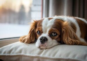 Cavalier King Charles Spaniel 8 Cavalier King Charles Spaniel descansando sobre un cojín cerca de la ventana.