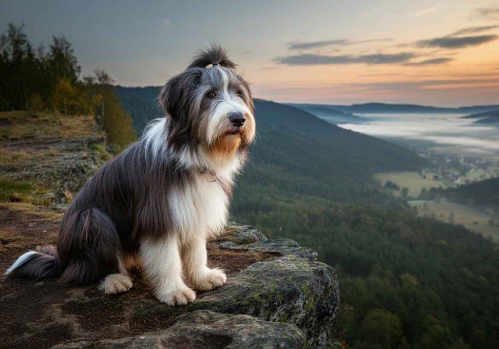 Collie Barbudo 3 Collie Barbudo sentado en una colina al amanecer.